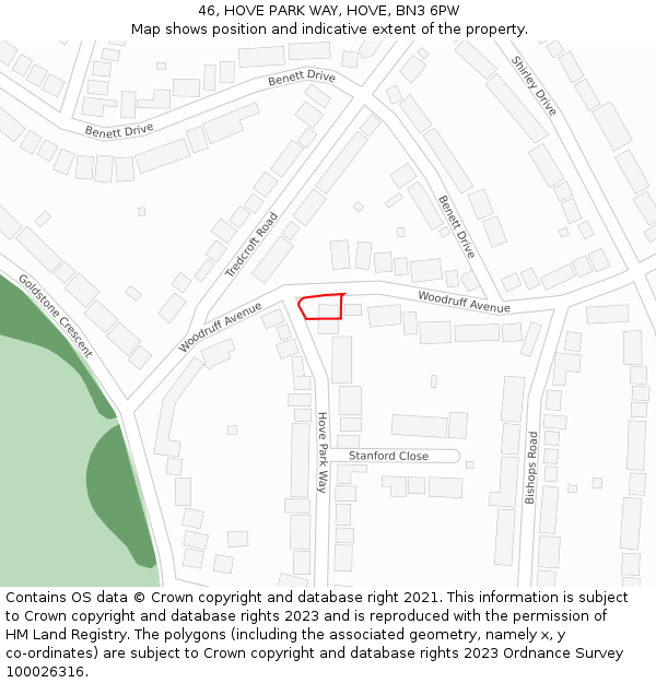 46, HOVE PARK WAY, HOVE, BN3 6PW: Location map and indicative extent of plot