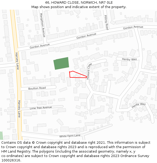 46, HOWARD CLOSE, NORWICH, NR7 0LE: Location map and indicative extent of plot