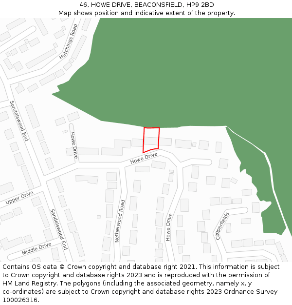 46, HOWE DRIVE, BEACONSFIELD, HP9 2BD: Location map and indicative extent of plot