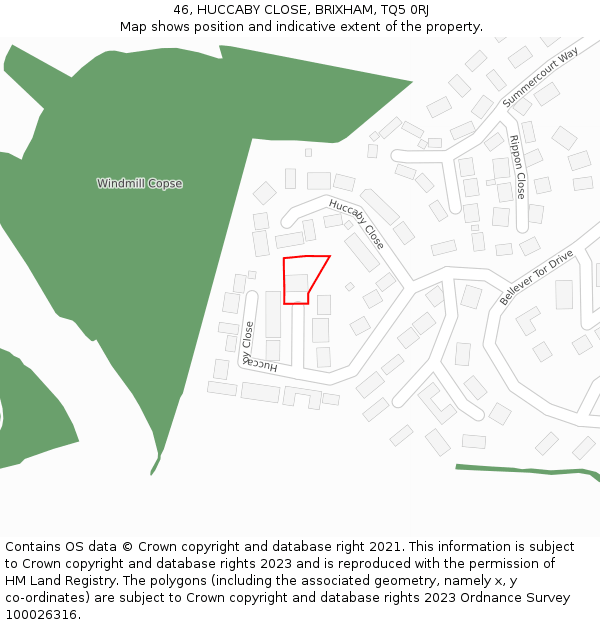 46, HUCCABY CLOSE, BRIXHAM, TQ5 0RJ: Location map and indicative extent of plot