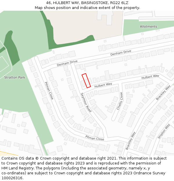 46, HULBERT WAY, BASINGSTOKE, RG22 6LZ: Location map and indicative extent of plot