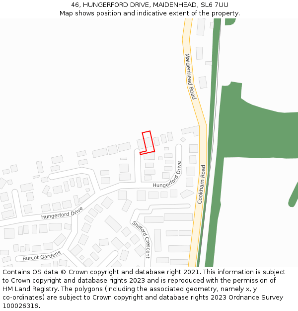46, HUNGERFORD DRIVE, MAIDENHEAD, SL6 7UU: Location map and indicative extent of plot