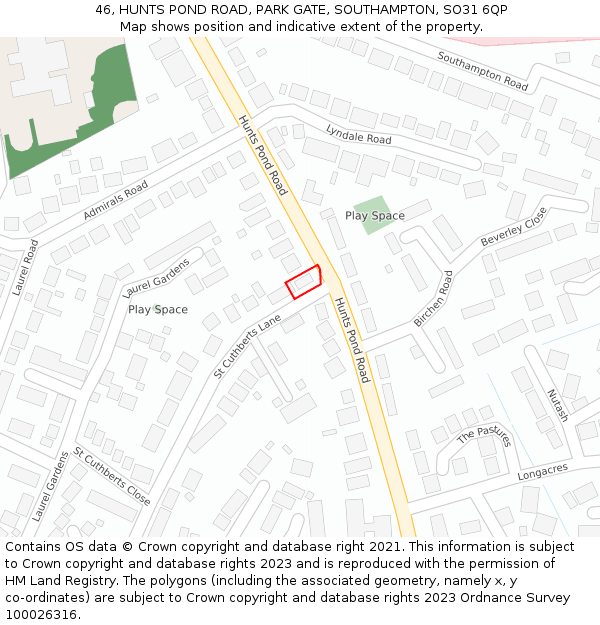 46, HUNTS POND ROAD, PARK GATE, SOUTHAMPTON, SO31 6QP: Location map and indicative extent of plot
