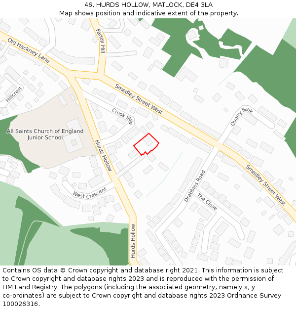 46, HURDS HOLLOW, MATLOCK, DE4 3LA: Location map and indicative extent of plot