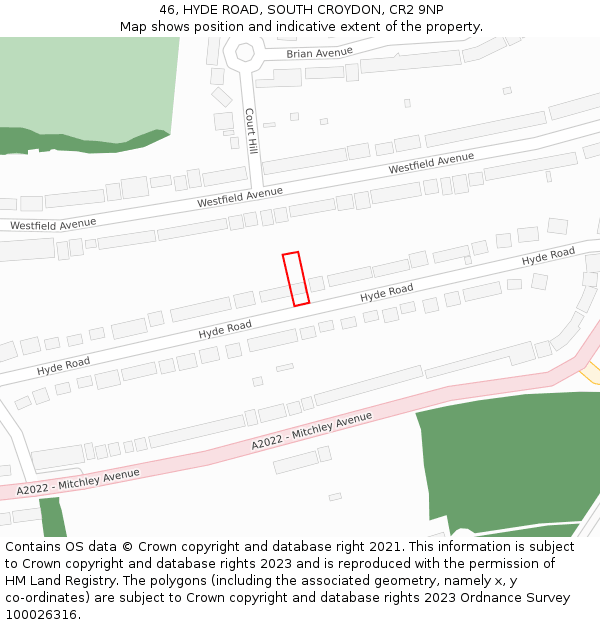 46, HYDE ROAD, SOUTH CROYDON, CR2 9NP: Location map and indicative extent of plot