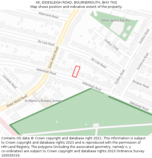 46, IDDESLEIGH ROAD, BOURNEMOUTH, BH3 7NQ: Location map and indicative extent of plot