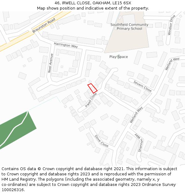 46, IRWELL CLOSE, OAKHAM, LE15 6SX: Location map and indicative extent of plot