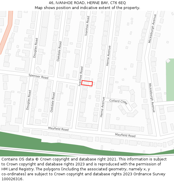 46, IVANHOE ROAD, HERNE BAY, CT6 6EQ: Location map and indicative extent of plot