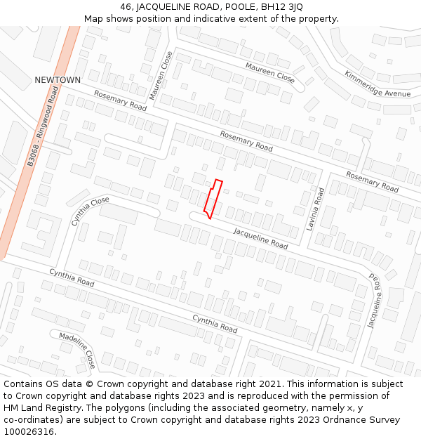 46, JACQUELINE ROAD, POOLE, BH12 3JQ: Location map and indicative extent of plot