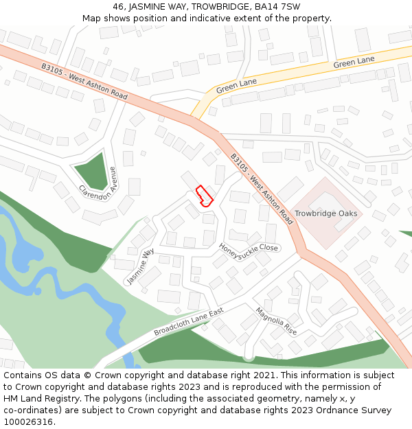 46, JASMINE WAY, TROWBRIDGE, BA14 7SW: Location map and indicative extent of plot