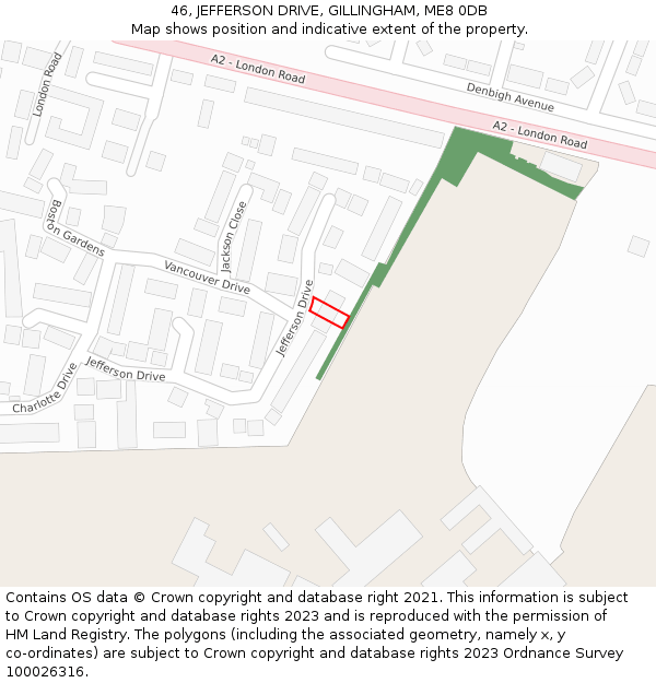 46, JEFFERSON DRIVE, GILLINGHAM, ME8 0DB: Location map and indicative extent of plot