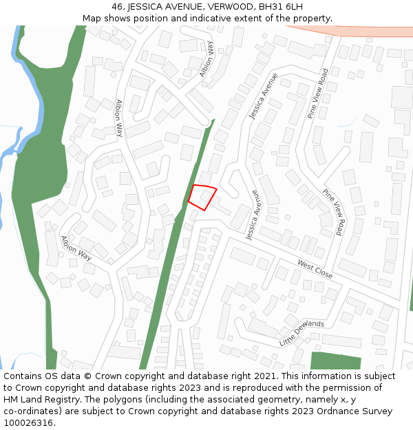 46, JESSICA AVENUE, VERWOOD, BH31 6LH: Location map and indicative extent of plot