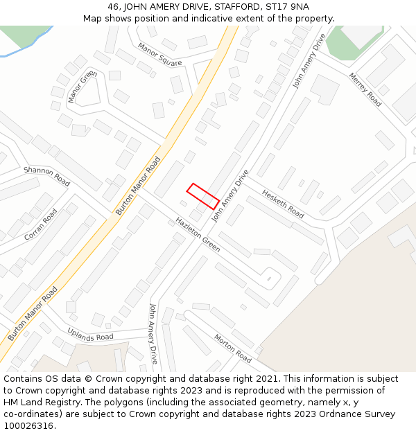 46, JOHN AMERY DRIVE, STAFFORD, ST17 9NA: Location map and indicative extent of plot