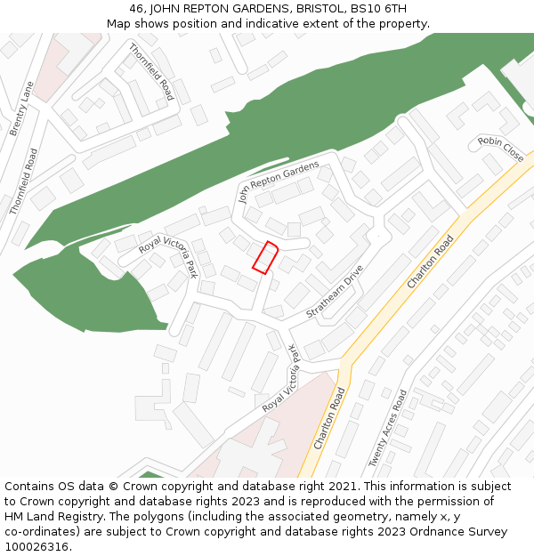 46, JOHN REPTON GARDENS, BRISTOL, BS10 6TH: Location map and indicative extent of plot