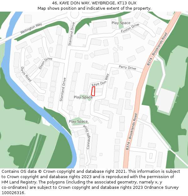 46, KAYE DON WAY, WEYBRIDGE, KT13 0UX: Location map and indicative extent of plot