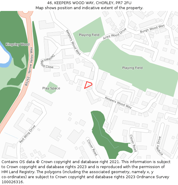 46, KEEPERS WOOD WAY, CHORLEY, PR7 2FU: Location map and indicative extent of plot