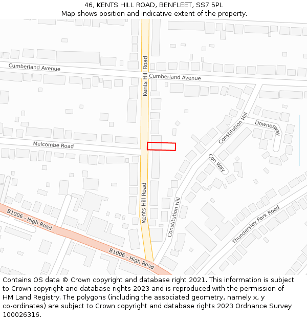 46, KENTS HILL ROAD, BENFLEET, SS7 5PL: Location map and indicative extent of plot