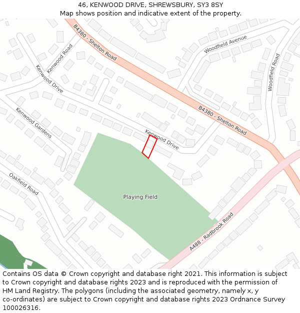 46, KENWOOD DRIVE, SHREWSBURY, SY3 8SY: Location map and indicative extent of plot