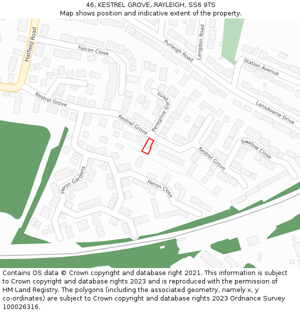 46, KESTREL GROVE, RAYLEIGH, SS6 9TS: Location map and indicative extent of plot