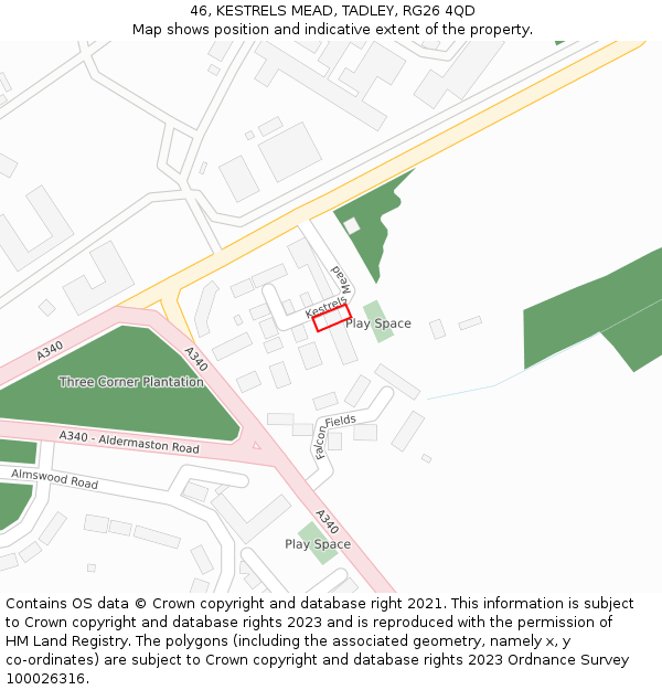 46, KESTRELS MEAD, TADLEY, RG26 4QD: Location map and indicative extent of plot