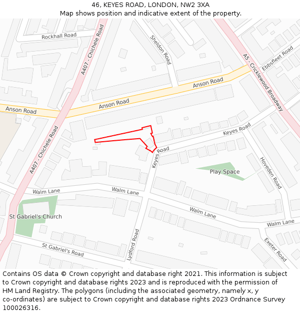 46, KEYES ROAD, LONDON, NW2 3XA: Location map and indicative extent of plot