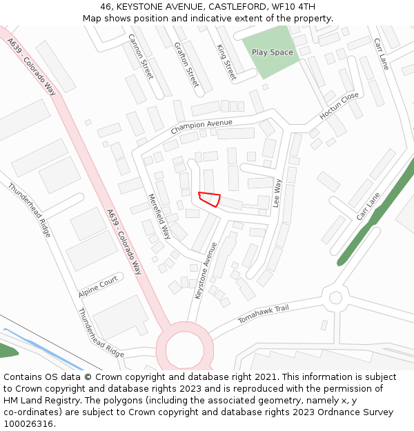 46, KEYSTONE AVENUE, CASTLEFORD, WF10 4TH: Location map and indicative extent of plot