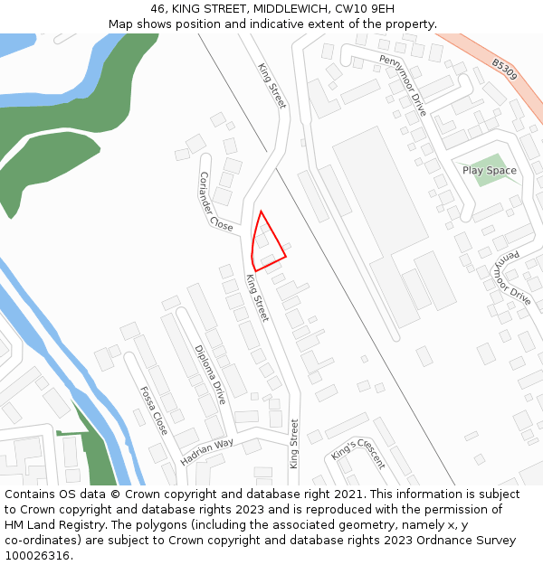 46, KING STREET, MIDDLEWICH, CW10 9EH: Location map and indicative extent of plot