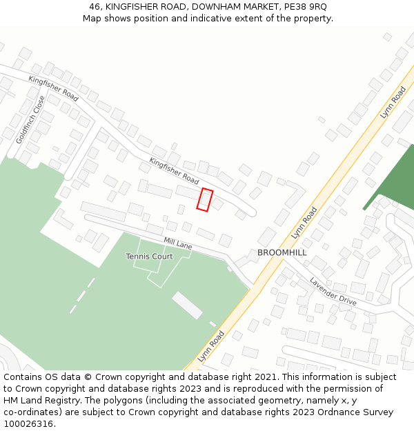 46, KINGFISHER ROAD, DOWNHAM MARKET, PE38 9RQ: Location map and indicative extent of plot