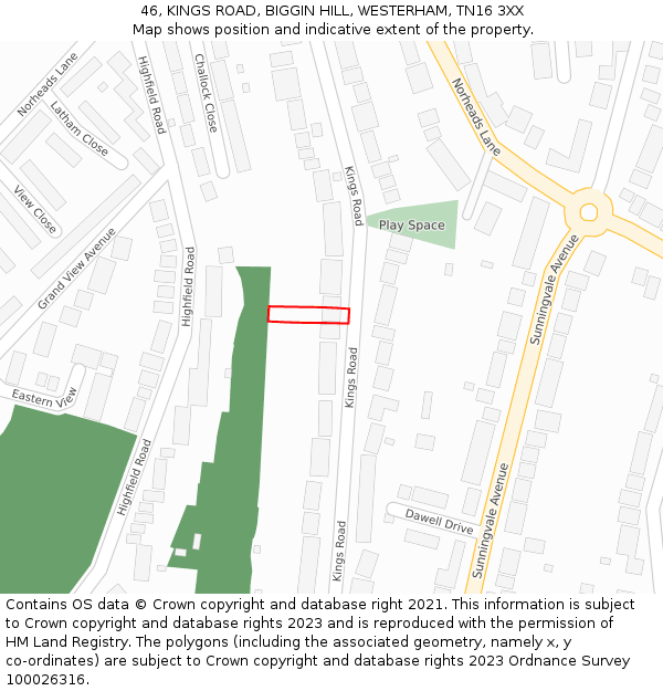 46, KINGS ROAD, BIGGIN HILL, WESTERHAM, TN16 3XX: Location map and indicative extent of plot