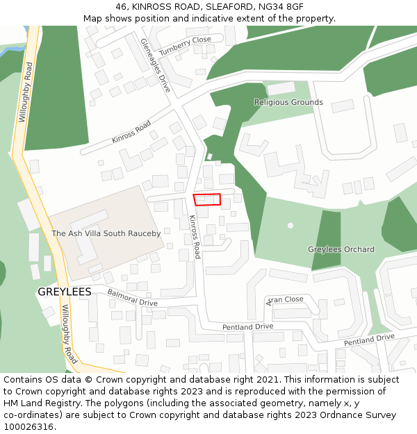46, KINROSS ROAD, SLEAFORD, NG34 8GF: Location map and indicative extent of plot