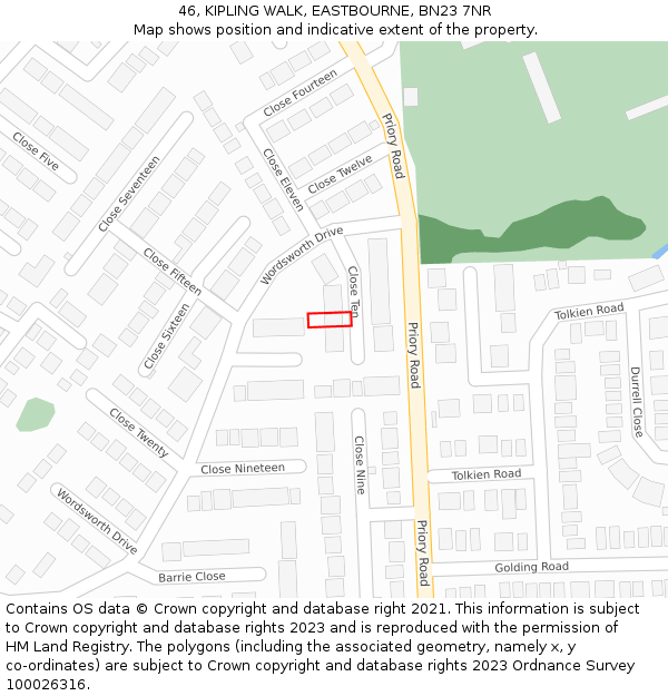 46, KIPLING WALK, EASTBOURNE, BN23 7NR: Location map and indicative extent of plot