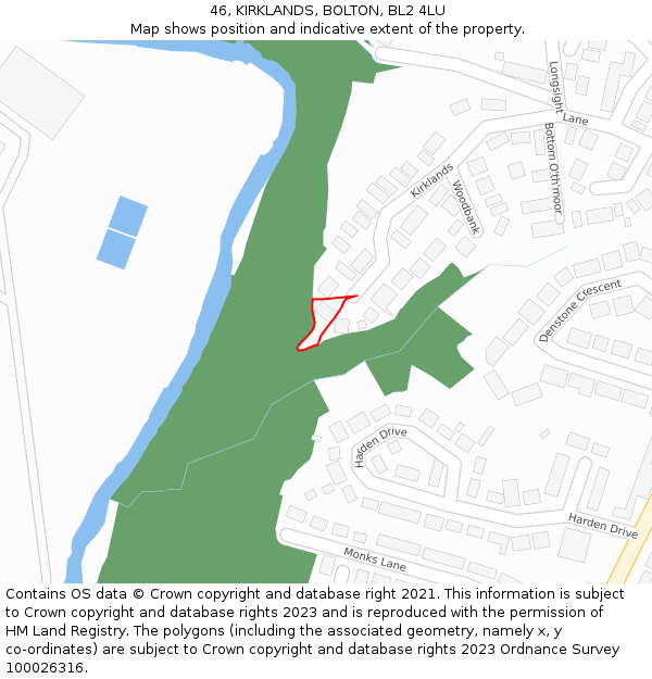 46, KIRKLANDS, BOLTON, BL2 4LU: Location map and indicative extent of plot