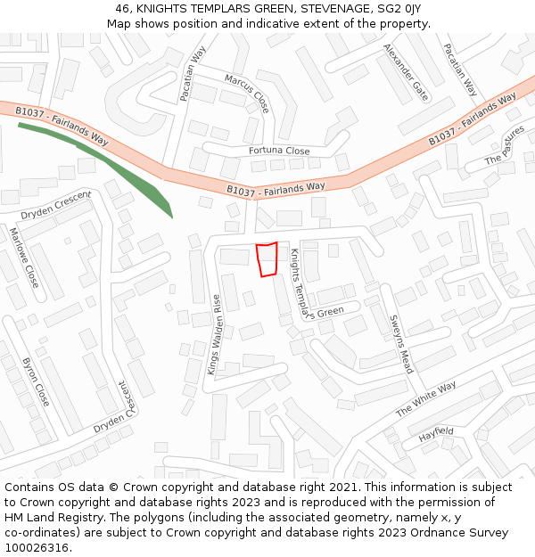 46, KNIGHTS TEMPLARS GREEN, STEVENAGE, SG2 0JY: Location map and indicative extent of plot