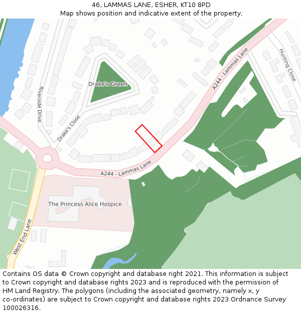 46, LAMMAS LANE, ESHER, KT10 8PD: Location map and indicative extent of plot