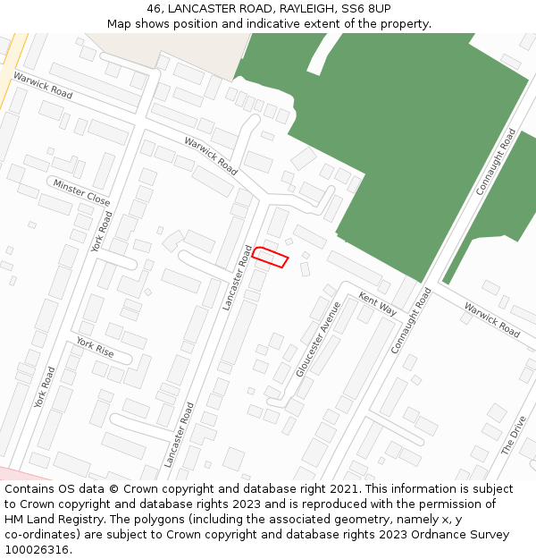 46, LANCASTER ROAD, RAYLEIGH, SS6 8UP: Location map and indicative extent of plot