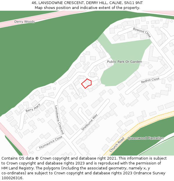 46, LANSDOWNE CRESCENT, DERRY HILL, CALNE, SN11 9NT: Location map and indicative extent of plot