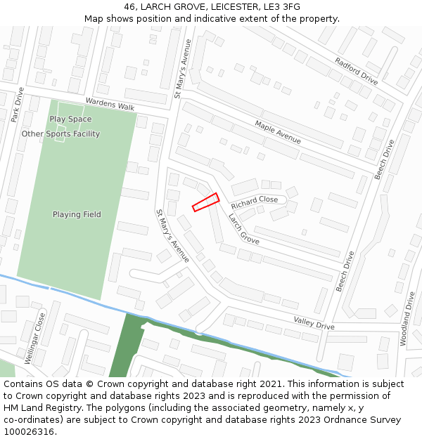 46, LARCH GROVE, LEICESTER, LE3 3FG: Location map and indicative extent of plot