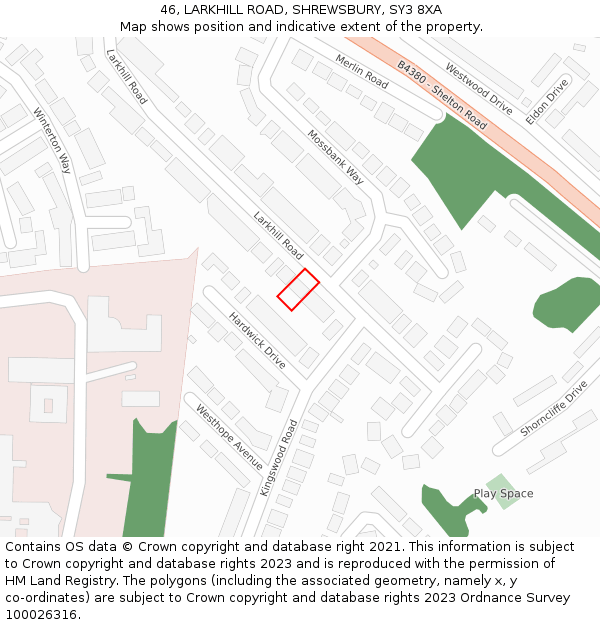 46, LARKHILL ROAD, SHREWSBURY, SY3 8XA: Location map and indicative extent of plot