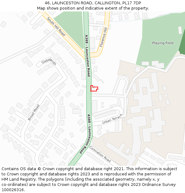 46, LAUNCESTON ROAD, CALLINGTON, PL17 7DP: Location map and indicative extent of plot