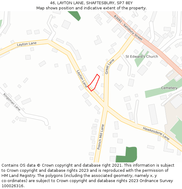 46, LAYTON LANE, SHAFTESBURY, SP7 8EY: Location map and indicative extent of plot