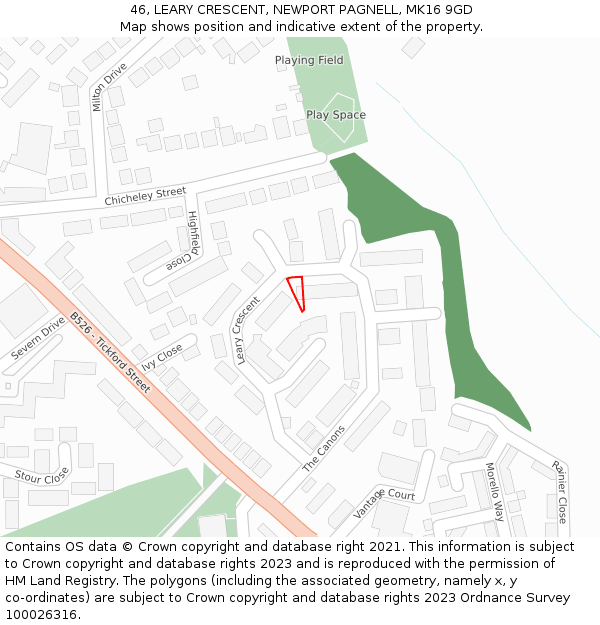 46, LEARY CRESCENT, NEWPORT PAGNELL, MK16 9GD: Location map and indicative extent of plot