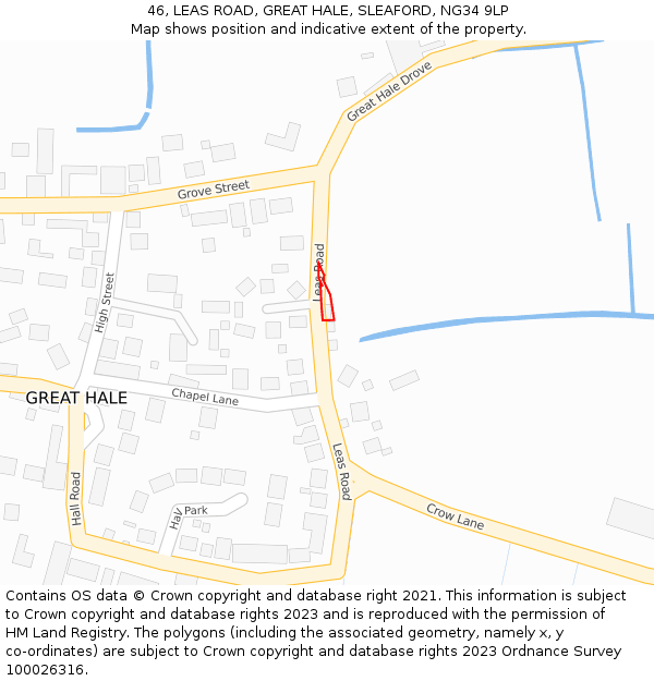 46, LEAS ROAD, GREAT HALE, SLEAFORD, NG34 9LP: Location map and indicative extent of plot