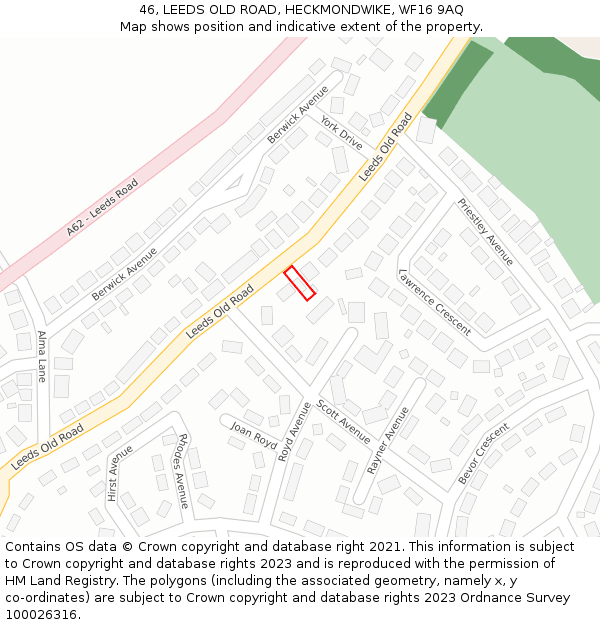 46, LEEDS OLD ROAD, HECKMONDWIKE, WF16 9AQ: Location map and indicative extent of plot