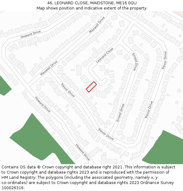 46, LEONARD CLOSE, MAIDSTONE, ME16 0QU: Location map and indicative extent of plot