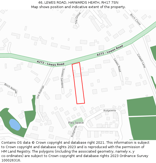46, LEWES ROAD, HAYWARDS HEATH, RH17 7SN: Location map and indicative extent of plot
