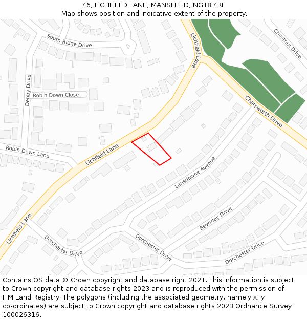 46, LICHFIELD LANE, MANSFIELD, NG18 4RE: Location map and indicative extent of plot