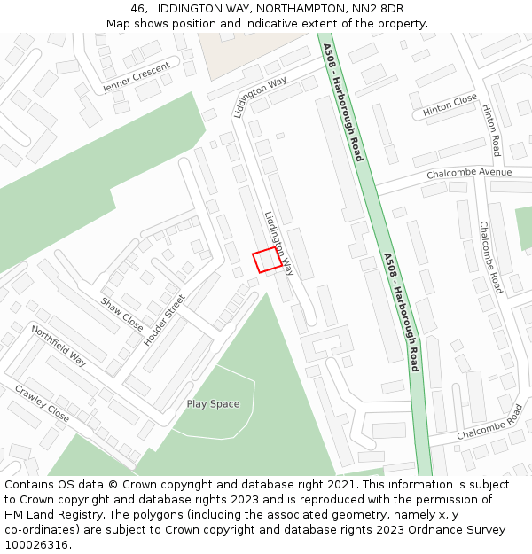 46, LIDDINGTON WAY, NORTHAMPTON, NN2 8DR: Location map and indicative extent of plot