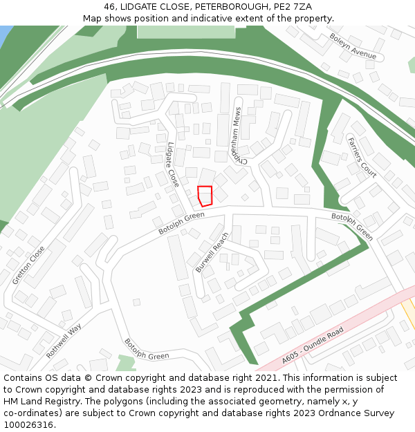 46, LIDGATE CLOSE, PETERBOROUGH, PE2 7ZA: Location map and indicative extent of plot