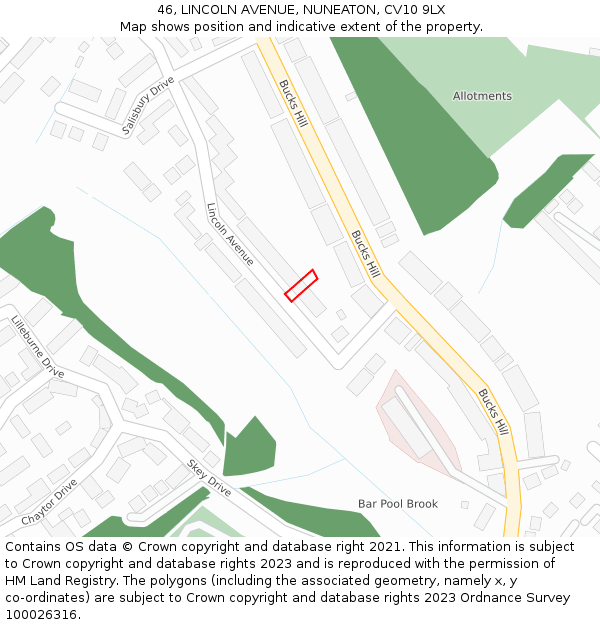 46, LINCOLN AVENUE, NUNEATON, CV10 9LX: Location map and indicative extent of plot