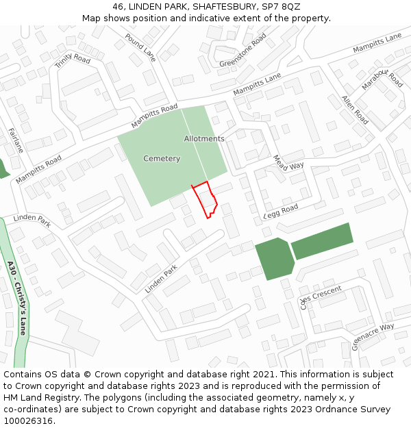 46, LINDEN PARK, SHAFTESBURY, SP7 8QZ: Location map and indicative extent of plot